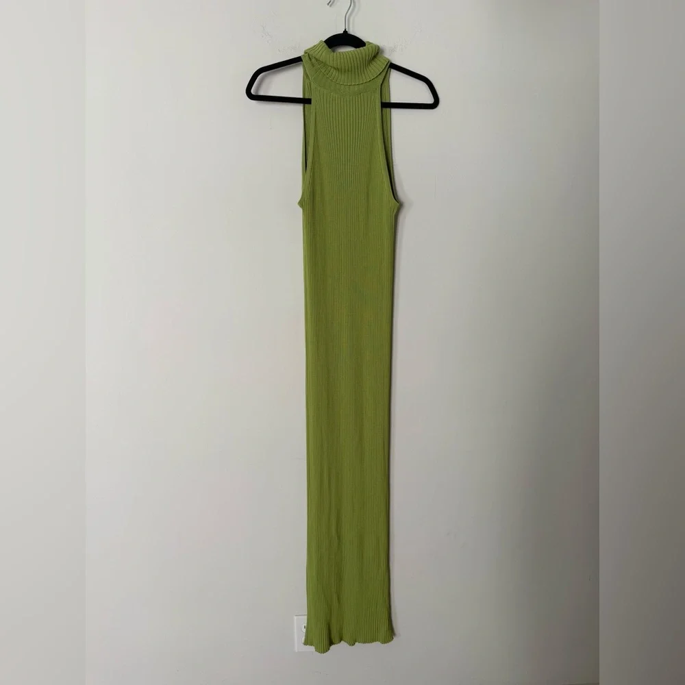 ELOQUII Green Ribbed Keyhole Front Sleeveless Turtle Neck Maxi Dress - Picture 3 of 8